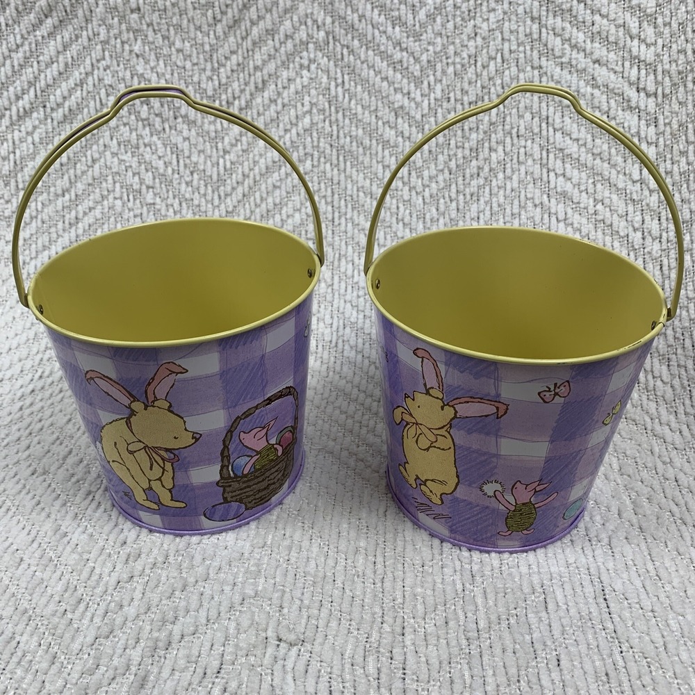 Vintage Classic Winnie the Pooh‎ Bear metal Easter pails Lot Of 2 Piglet Pastel